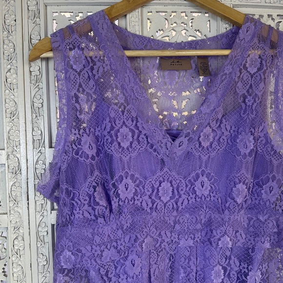 Y2K Lilac Purple Sheer Lace Babydoll V Neck Sleeveless Tank Top Sz Petite Large - Picture 2 of 6